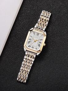 1 Đồng hồ đeo tay thạch anh cổ điển thanh lịch dành cho nữ, mặt vuông có số La Mã, dây đeo bằng thép không gỉ - Nhiều màu - Xem 6