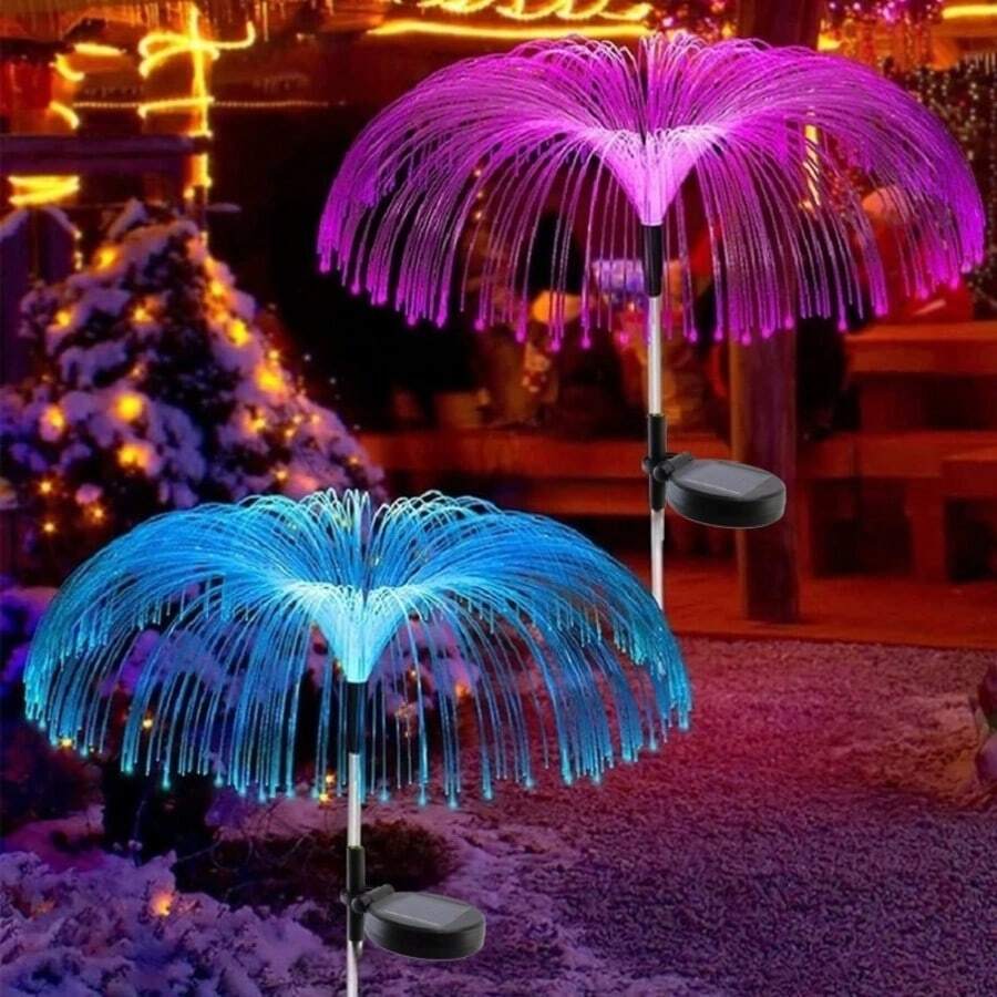 1 pieza Luz decorativa de jardín con fibra óptica en forma de estrella de 5 puntas, alimentada por energía solar, con 7 colores intermitentes lentos, resistente al agua, ideal para fiestas, campamentos, decoración navideña y exteriores - Multicolor - Ver 1