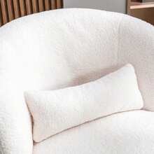 White Teddy Plush Swivel Chair With Lumbar Cushion - 100 Kg Load Capacity With Rotating Metal Base - White - View 10