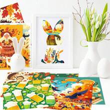 12 coli de hârtie pentru scrapbooking, bloc de hârtie pentru albume de desene animate cu arici de curcan, sperietoare de ciori, recoltă de toamnă, perfect pentru decorarea cadourilor de Crăciun DIY, petrecere festivă, aclamații de sărbători, jurnalizare, ambalare cadou