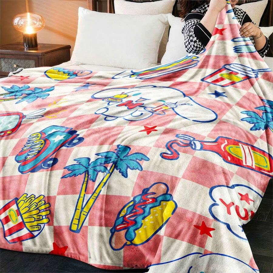 Sanrio 1 pătură Sanrio Cinnamoroll cu imprimeu digital, cu personaje de desene animate, caldă, moale, perfectă pentru canapeaua din sufragerie sau patul din dormitor