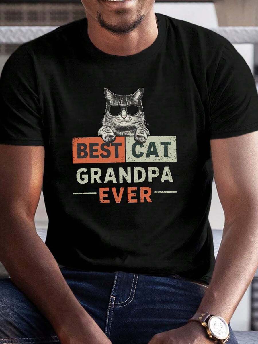 1 camiseta gráfica con estampado digital para mujer gato, abuelo, letras, diseño vintage Camiseta casual de cuello redondo y manga corta. Camiseta de algodón ligera para las cuatro estaciones, lavable a máquina, no lavar en seco. - Negro - Ver 1