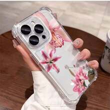 Transparente Fundas Para Iphone TPU Compatible Con IPhone 16/16/16Pro/16Plus/15/15ProMax/15Pro/14/13/12/11, MOTO G22 -G53, OPPO A17-A78, Infinix Hot50I SMART6 7 8, Redmi13/14c Honor400 Galaxy S22 S23 S24, Diseño Del Lirio Rosa, Funda Suave Creativa Y Premium, Resistente Al Agua, A Los Golpes Y A Los Arañazos - transparente - Ver 3