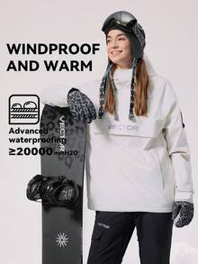 VECTOR MOTION Rebel Pullover Padded Hooded Ski Jacket, Unisex, Windproof, Waterproof, Abrasion-Resistant, Breathable, Stretchy, Half-Zip Hoodie, For Single/Double Board - White - View 2