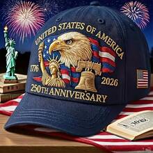 250th Anniversary Of The United States Retro Washable Adjustable Embroidered Hat, Patriotic Hat, Novelty Baseball Cap Accessory - 紅色 - 查看 4