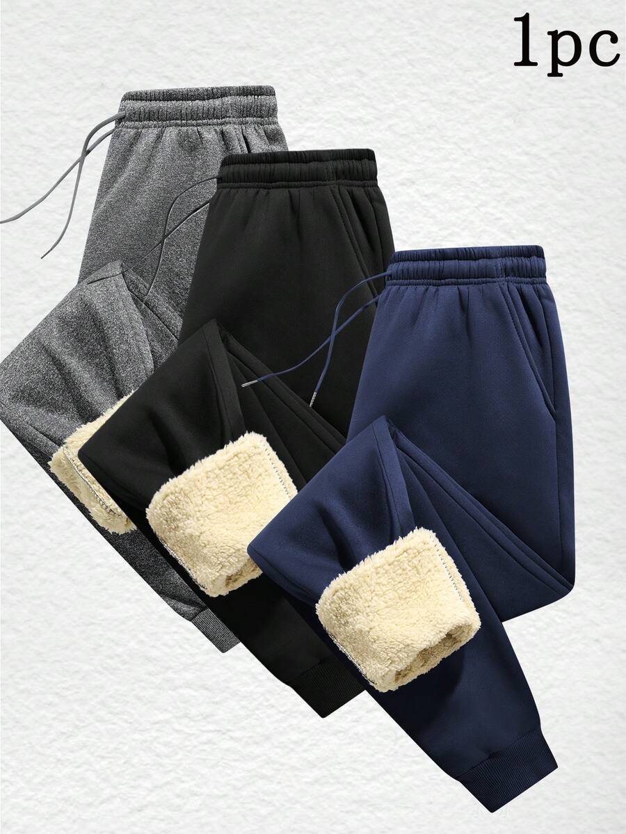 Men's Sherpa Trousers Winter Men's Trousers Thickened Sweatpants Outdoor Trousers Men's Fleece Sweatpants Outer Wear Warm Trousers - Blue - View 1