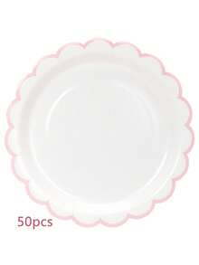 10个/20个/50个装白色和粉色纸盘，7英寸/9英寸，白色纸盘带浅粉色滚边，可爱白色扇形纸盘，一次性餐盘，甜点派对餐盘，适用于圣诞节、迎婴派对、婚礼、新娘派对、性别揭晓派对、生日、情人节派对用品装饰 - 白底粉邊 - 查看 8