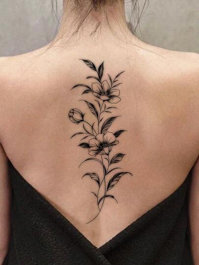 Wasserfeste und schweißresistente temporäre Tattoo-Aufkleber aus PVC-Material, einfarbig schwarz-weiß, exquisites und elegantes Pfingstrosendesign, ein modischer Bein-Dekorationsaufkleber, der sich für Trendsetter eignet.