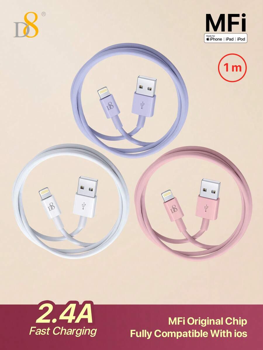 D8 MFi 認證 Lightning 充電線 (3.3FT) TPE USB-A 轉 Lightning 充電線，USB 2.0 2.4A 快充，適用 IP14 Pro/14/13 Mini/13 Pro/13/12 Pro MAX/12/11 Pro/11/XR/XS MAX/XS/X/8 Plus/8/7 Plus/7/6S Plus/6S/6/SE 2022/2020/Air 4/Pro 10.5/Mini 5
