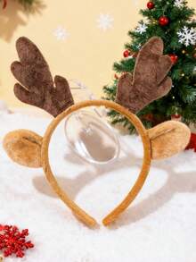 1pc Christmas Cute Orange Deer Ear & Antler Plush Photo Prop Hair Hoop, Holiday Costume Accessory, Hair Accessory ,Christmas Costumes Holiday Essential ,Hairband For Women