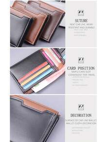 1pc Men's Fashionable, Simple And Multifunctional Leather Armor, Integrated Wallet, Card And Bag. Simple And Stylish, Best Gift For Boys On Christmas, Solid Color PU Leather - Multicolor - View 7