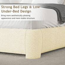 Twin/ Full/ Queen/ King Size Bed Frame, Boucle Upholstered Platform Bed With Headboard, Modern Style, Soft Rounded Corners, No Box Spring Required, Easy Assembly, Twin/ Full/ Queen/ King/ California King, Beige/ Grey/ Pink/ White/ Light Grey/ Black/ Green - 米色 - 查看 4