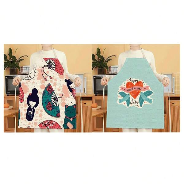 1pc Terracotta Figurine Pattern Apron, Creative, Fun And Fashionable Printed Home Cleaning Apron, Waterproof Oil And Easy-To-Clean Kitchen Cooking Apron, Creative Home Apron