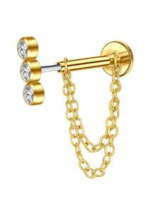 1pc Flat Back Stud Earrings Push In Cartilage Studs Earrings Chain Earrings For Women Stainless Steel Tragus Earrings Hypoallergenic Threadless Earrings Studs Piercing Jewelry