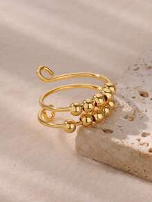 时尚圆珠戒指，女士款，金色不锈钢材质，可自由旋转，有助于缓解压力和焦虑，生日派对珠宝礼物 - 金色 - 查看 16