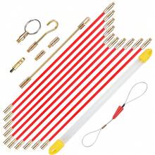10Pcs 33/45CM Red Fiberglass Wire Cable Push Puller Running Rods Fish Pulling Kit Wall Electrical Wires With Hook Rods Tool