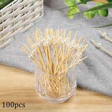 50支/100支粉色渐变珍珠竹签一次性水果叉创意花式鸡尾酒寿司签节日派对 - 彩色 - 查看 12