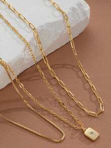 3 قطع طقم قلادة للنساء، قلادات عالقة مربعة أنيقة وعتيقة الطراز، مناسبة للاستخدام اليومي، العطلات، المواعيد، الزفاف، العمل، مرصعة بالزركونيا المكعبة، رائعة كهدية لعيد الميلاد، هالوين، للصديقة، العائلة