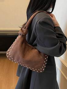 2025 New Retro High-End Handbag, Fashionable Versatile Nichey Rivet Shoulder Bag