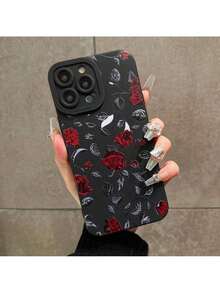 Funda de Teléfono con Patrón de Rosas, Cubierta Protectora a Prueba de Golpes, Fundas de Teléfono Todo Incluido Compatibles con X XR XS Max 11 12 13 14 15 Pro Max, Fundas 15 14 Plus, Accesorios para TeléfonosFunda con impresión HD - Negro - Ver 2