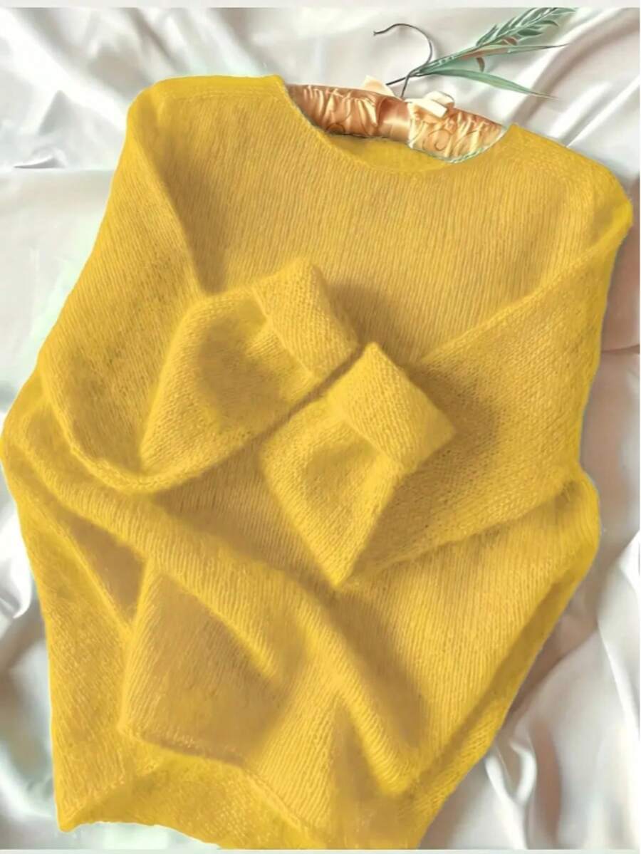 Damen Pullover in Große Größen, Lässig, einfarbig, Rundhalsausschnitt, Rippstrick, Herbst/Winter