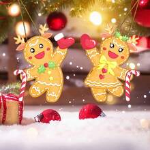2Pcs Christmas Door Sign Wooden Gingerbread Hanging Decor For Window Wall Home Holiday Party Decorations  Presents - Multicolor - View 4