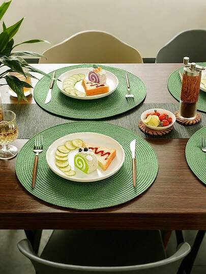 1pc/4pcs/6pcs 15-Inch Round Woven PP Placemats, Washable Non-Slip Heat-Resistant Tabletop Mats, Suitable For Home Dining Table Decor, Spring Outdoor Party Holiday Gifts, Christmas Home Decor