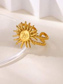 1Pc Retro Sun Opening Rings For Women Gold Color Stainless Steel Geometric Ring Summer Travel Party Jewelry Gifts