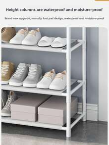 4-stöckiges Metall Schuhgestell, multifunktionaler Schuhorganizer für den Eingangsbereich mit Haken & Aufhängestange, Regalsystem für Wohnzimmer Schlafzimmer, einfache Montage, 78 x 60 x 170 cm