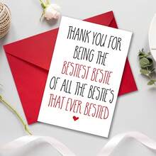 1 Set Funny Valentine's Day Friendship Thank You Cards, Humorous Thank You Cards For Best Friend, "Thank You For Being My Best Friend" Heart Greeting Card, Thank You Gift For Her, Cute Handwritten Style Thank You Card For Girlfriend - Multicolor - View 7