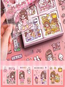 50/100pcs Transparent Waterproof Phone Case Stickers, Cute Non-Repeating Cartoon Stickers For Notebook, Luggage, Christmas Gift Box, PET Stickers (Random Styles) - Multicolor - View 3