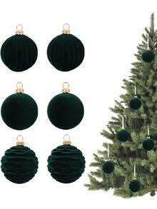 12件/套圣诞装饰天鹅绒圣诞球，深绿色圣诞球饰品，防碎植绒圣诞树球，圣诞树装饰品，圣诞树饰品，圣诞派对用品，圣诞家居装饰，圣诞装饰，圣诞球，圣诞树装饰，圣诞饰品，家居装饰，房间装饰，圣诞派对装饰，2026新年装饰，冬季圣诞装饰，家居圣诞礼物，圣诞装饰