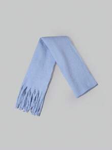 DareSee 1 szt. damski puszysty długi szalik z frędzlami na zimę, jednolity kolor nieba, duży i gruby, obszerny, ciepły koc, szalik, akcesoria, prezenty świąteczne dla kobiet - Jasnoniebieski - Zobacz 4