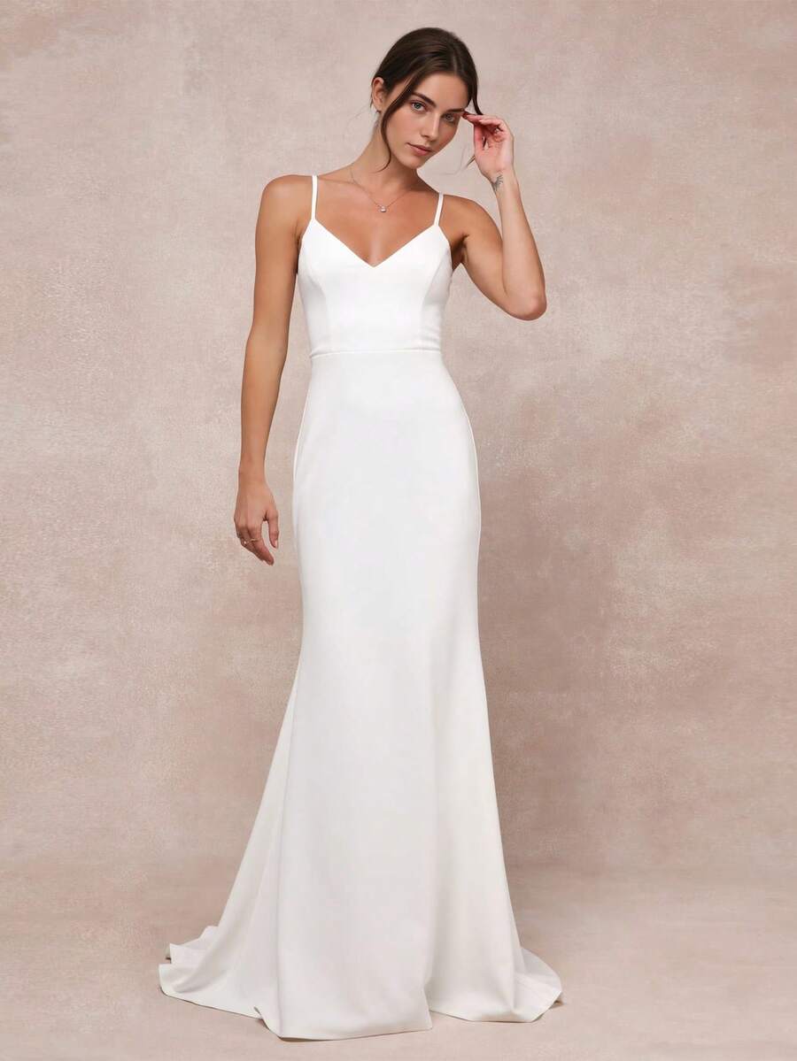Enchanting Spaghetti Strap Chiffon Wedding Gown - Perfect For Christmas, Halloween, Weddings, Proms & Birthdays - 白色 - 查看 1