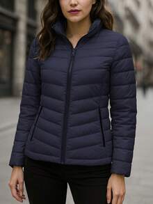 Women Down Coats - Navy Blue - View 1