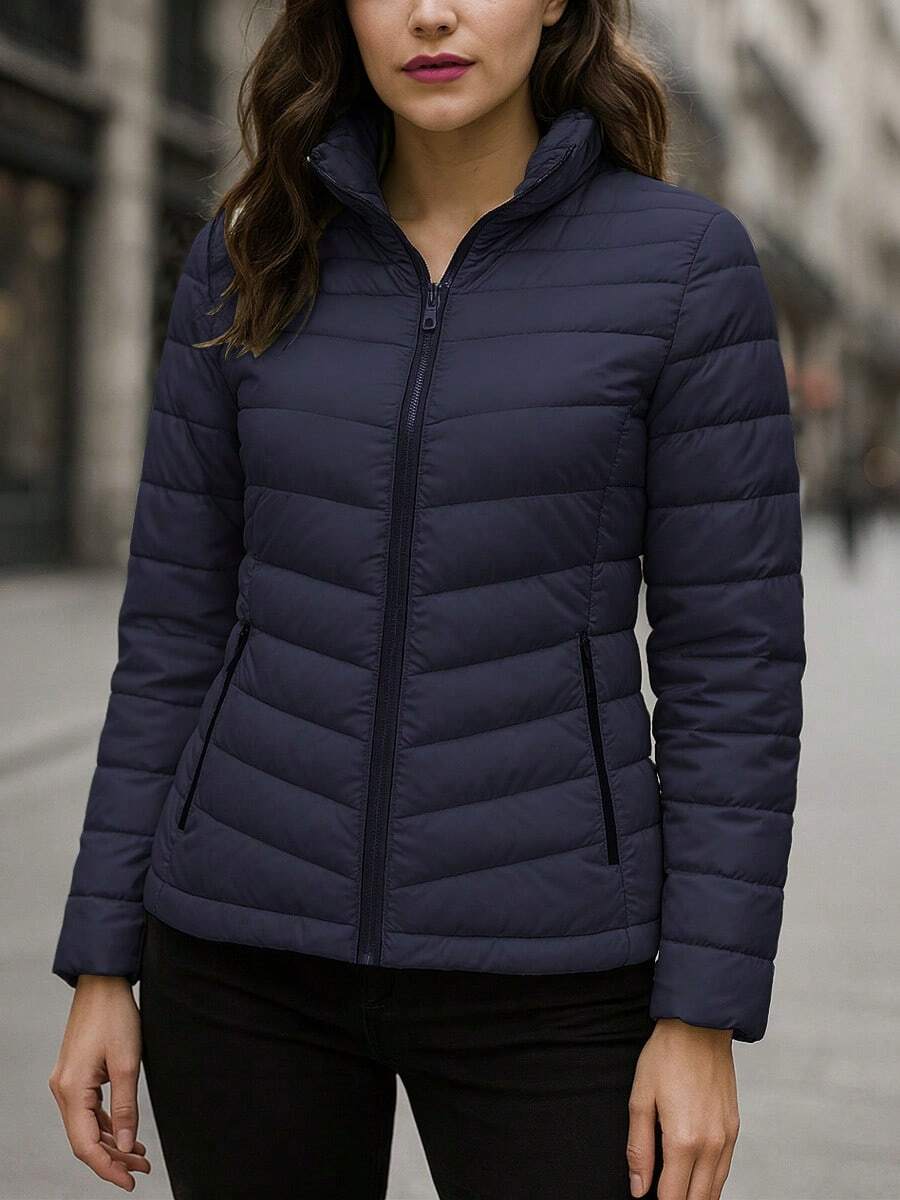 Women Down Coats - Navy Blue - View 1