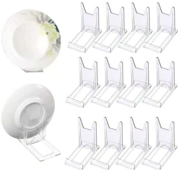 12 Pack Clear Plastic Plate Stands Angle Adjustable Plastic Display Stand Easel Clear Display Easel For Display Pictures Photo And Artworks