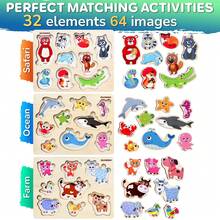 QUOKKA Wooden Puzzles For Toddlers Ages 1-3 –  Educational Wooden Toys For Kids Ages 3-5 - Animal Sea, Bugs And Birds  Learning Toy For Kids - 3 Set - 查看 2