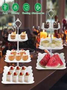 3-Tier White Cake Stand - Multifunctional Dessert And Cupcake Display Tower With Trays, Suitable For Weddings, Birthdays, Graduations, European Afternoon Tea Dessert Buffet, 3-Tier Cake Stand, Creative Multi-Layer 10-Piece Cake Stand White Plastic Dessert Table Display Set, 4-Piece 3-Piece Tired Cupcake Stand Cookie Tray Serving Platter Cake Display Tower And 6-Piece Dessert Trays For Weddings, Baby Showers, Tea Parties - Multicolor - View 10