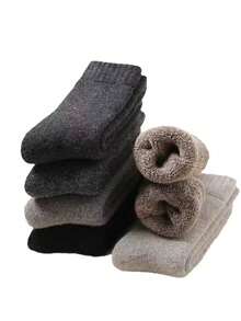 5双加厚羊毛袜，纯色休闲羊毛绒中筒袜，男女通用，秋冬季保暖