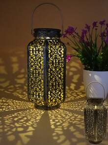 1pc Solar-Powered Chandelier Is A Metal Outdoor Solar LED Light With A Retro Wrought Iron Openwork Projection Design. Suitable For Gardens, Courtyards, Balconies, Corridors, Lawns, Birthday Parties, Housewarmings, New Year Celebrations, And Chinese New Year. It's An Ideal Gift For Friends And Family - Multicolor - View 13