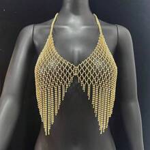 1 件时尚水钻比基尼文胸链，性感夜总会全水晶身体链 - 金色 - 查看 9