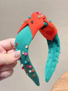 1pc Women's Christmas Pearl Headband, Rhinestone Decorated, Creative & Versatile Hair Accessory, Hair Band Hair Hoop