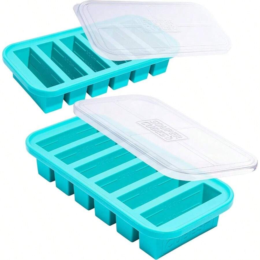 12 Cup Silicone Freezer Molds, Storing Soups, Sauces, Juices, Desserts, Smoothie Prep And More, Freezer Portion Molds Meal Prepping - Charcoal - 2 - Pack - Aqua + 2 件裝 - 查看 1
