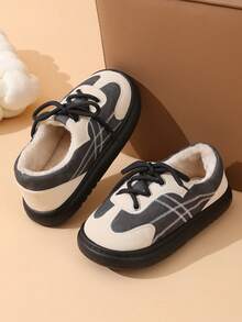 أحذية خبز قبيحة جميلة بتباين أسود وأبيض رجعية [مبطنة حرارية دافئة]، أحذية كاجوال سميكة الوحدة مع ربطة للنساء، ماركة - الأسود - مشاهدة 8