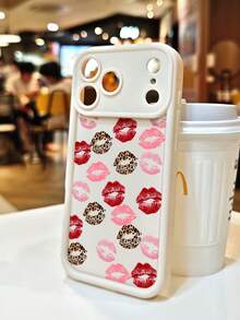 1pc Red Lip Leopard Print Phone Case Fashion Makeup Theme Design For Women Bold Style Festive Aesthetic Compatible With IPhone 17/16/15/14/13/12/11/XS, Compatible With Galaxy S25/S24/S23Plus/S22Ultra, Waterproof Shockproof Scratch Resistant - 白色 - 查看 2