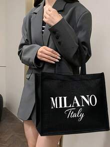 两件套亚麻手提袋，包含一个印有“意大利米兰”字样的手提袋和一个字母花卉图案的小手提袋，可定制礼品包装，适合婚礼、生日、海滩、节日等场合，是送给女性、母亲、教师、朋友、伴娘、学生和返校季的完美礼物。 - 彩色 - 查看 2