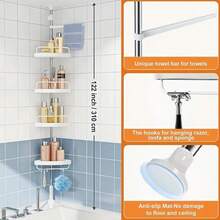 1PC Floor-Standing Storage Rack, Expandable Bathroom Corner Storage And Organizer, Triangular Shower Bed, Bathroom Miscellaneous Stand, Suitable For Kitchen And Bathroom Organizer And Storage, Home Storage And Organization, Bathroom Accessories - 白色 - 查看 3