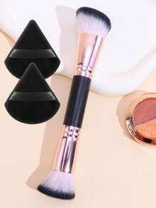 新款二合一双头面部化妆刷+美妆蛋，腮红刷、散粉刷、修容刷，多功能化妆刷，化妆工具，节日礼物，粉底刷、遮瑕刷、腮红刷、修容刷、腮红刷、古铜粉刷、散粉刷、粉底刷、腮红刷 - 彩色 - 查看 9