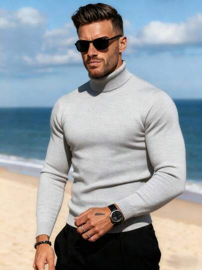  GRDR Autumn/Winter New High Neck Pullover Sweater, Casual Knit Top For Daily Wear